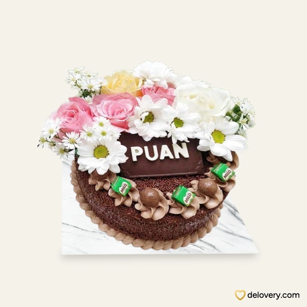 Fortune Milo Cake (with Fresh Flower)
